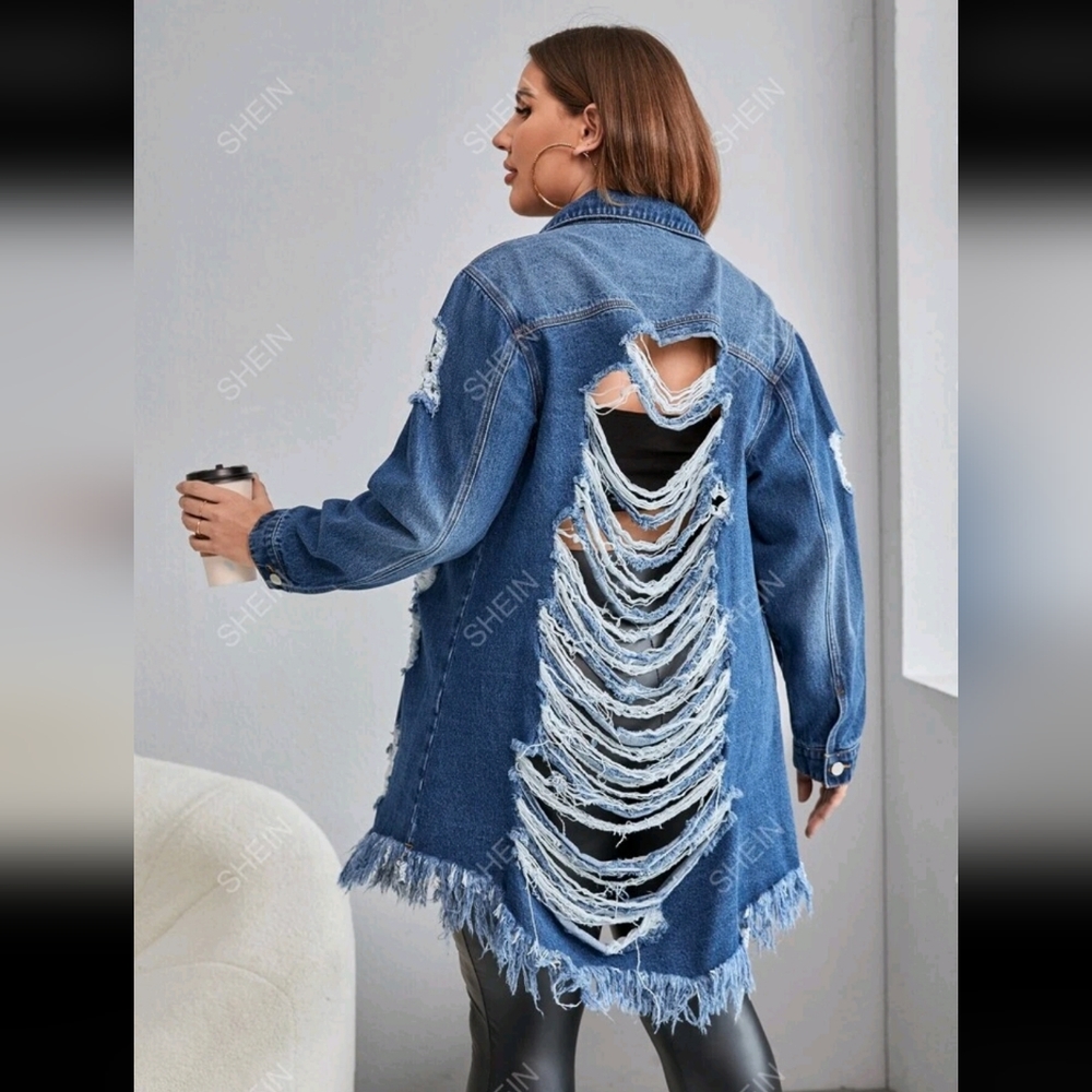 Ripped Raw Denim Jacket